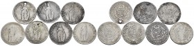Peru. Lote de 7 monedas de Perú de 1 real de Lima, 1827, 1828, 1840, 1842, 1849, 1850, 1_ _7. Una de ellas con agujero. A EXAMINAR. Choice F/VF. Est.....