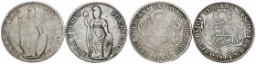 Peru. 4 reales. 1844. Pasco. M. (Km-151.6 y 151.5). Ag. Lote de 2 monedas con las dos variantes de leyenda. F/Almost VF. Est...40,00.