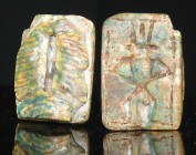 Egypte - Basse époque - Cachet en pierre - 664 / 332 av. J.-C. (26ème-30ème dynastie)
Cachet en pierre verte en forme de poisson dont l'empreinte rep...
