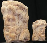Romain - Tête en marbre - 100 / 300 ap. J.-C.
Importante tête en marbre blanc représentant un visage masculin à la barbe fleurie, probablement un pen...