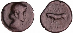 Trévires - Bronze GERMANVS INDVTILLI au taureau (10 av. J.-C.)
A/ Tête diadémée à droite. 
R/ GERNANVS / INDVTILLI L. Taureau à gauche.
TTB
LT.924...