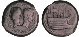 Jules César et Octave - Dupondius (36 av. J.-C., Vienne)
A/ IMP CAESAR DIVI IVLI DIVI F. Têtes nues et adossées de Jules César et d'Octave.
R/ CIV. ...