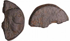 Agrippa et Auguste - 1/2 As (10-14 av. J.-C., Nîmes)
A/ IMP DIVI F P P. Têtes adossées d'Auguste tête nue, et d'Agrippa, la tête coiffée de la couron...