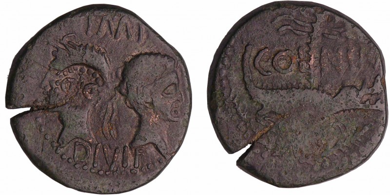 Agrippa et Auguste - As (10-14 av. J.-C., Nîmes) avec contremarque DD
A/ IMP DI...