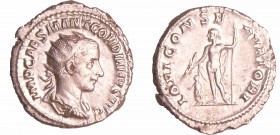 Gordien III - Antoninien (238-239, Rome)
A/ IMP CAES M ANT GORDIANVS AVG Buste radié à droite. 
R/ IOVI CONSERVATORI. Jupiter nu, debout à gauche, t...