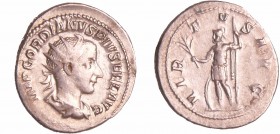 Gordien III - Antoninien (238-239, Rome)
A/ IMP GORDIANVS PIVS FEL AVG Buste radié à droite. 
R/ VIRTVS AVG. Mars debout à gauche, tenant une branch...