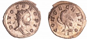 Carus - Aurélianus (282-283, Lyon)
A/ DIVO CARO PIO. Tête radiée à droite.
R/ CONSECRATIO // IIII. Aigle.
R SUP
C.18-RCV.12394 ($85)-RIC.29
Bill ...