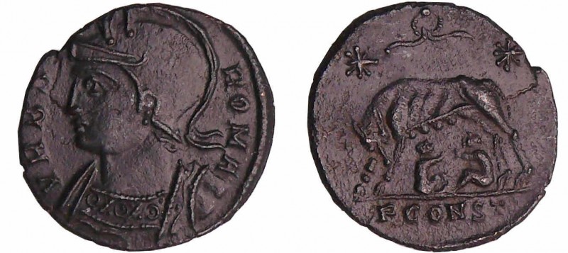 Constantin 1er - Nummus (330-333, Arles) - Louve
A/ VRBS ROMA. Buste de Rome à ...