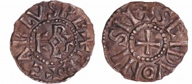 Charlemagne (768-814) - Denier (Saint-Denis)
A/ + CARLVS REX FR autour du monogramme de Karolus.
R/ + SCI DVONISII Croix.
TTB+
Nou.99-Dep.895 (3 e...