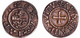 Eudes (887-898) - Denier (Orléans)
A/ GRATIA DI au centre, ODO REX disposé en croix.
R/ AVRELIANIS CIVITAS Croix.
SUP
Nou.28b-Dep.163
Ar ; 1.58 g...