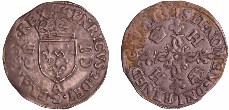 Henri II (1547-1559) - Douzain aux croissants - 1553 A (Paris)
A/ HENRICVS 2 DE...