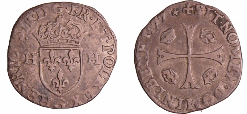 Henri III (1574-1589) - Douzain - 1er type - 1577 G (Poitiers)
A/ HENRICVS III ...