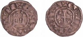 Berri - Seigneurie de Saint Aignan - Hervé III de Donzy - Denier
Hervé III de Donzy (1160-1194). A/ + CASTRVM. Châtel surmonté d'une croisette, repos...