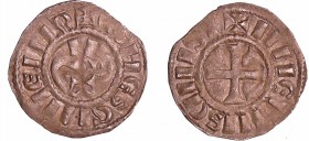 Nivernais - Comté de Nevers - Guillaume IV - Denier
Guillaume IV (1161-1168). A/ COMES GIILEIMO. Faucille, astre et croissant. 
R/ + NIIERNIS CIVISI...