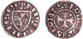 Nièvre - Robert de Dampierre - Denier
Robert de Dampierre (1271-1296). A/ + ROBERTVS COM. Croix auxerroise cantonnée d'une étoile au 2. 
R/ + NIVERN...