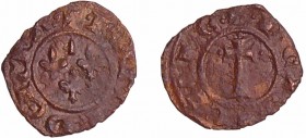 Provence - Charles 1er d'Anjou roi de Naples et de sicile - Denier (Messina ou Brindisi)
Charles 1er (1245-1285). A/ + KAROL DEI GRA Trois lis.
R/ +...