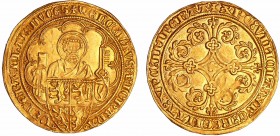 Brabant - Jeanne et Wenceslas - Piètre d'or (Louvain)
Jeanne et Wenceslas (1355-1383). A/ + WENCESLAVS Z IOHANNA DEI GRA BRAB DVCES. Buste de Saint P...