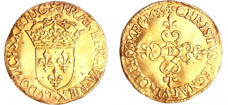 Louis XIII (1610-1643) - Ecu d’or frappe au marteau - 1635 B (Rouen)
TTB+
L4L....