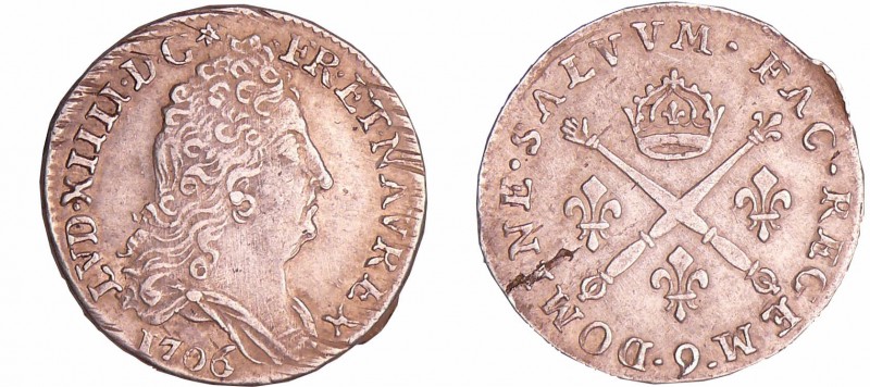 Louis XIV (1643-1715) - 10 sols aux insignes - 1706 9 (Rennes)
SUP
L4L.334-Ga....