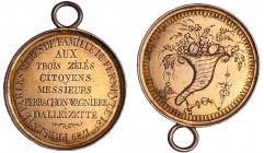 France - Révolution - Médaille gravée aux noms de Perrachon, Wagniere et Dalleizette le 18 octobre 1789
TTB+
Cuivre jaune ; 12 gr ; 36 mm
Avec béli...