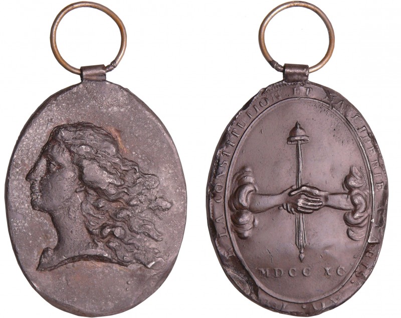 France - Révolution - Médaille hybride comportant à l'avers une allégorie de la ...