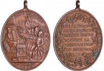France - Révolution - Médaille par Dupré en l'honneur du serment prononcé par les Fédérés, 14 juillet 1790
SUP
Hennin.165
Bronze ; 12.58 gr ; 35x28...