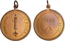 France - Révolution - Médaille, Vivre libre ou mourir 1792
SUP
Julius 240 Tasbille 439
Bronze doré ; 12.78 gr ; 36 mm