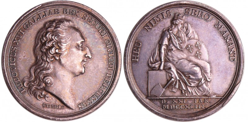 France - Révolution - Médaille décapitation de Louis XVI, La ville de Paris affl...