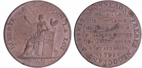Constitution (1791-1792) - Monneron de 2 sols - 1791
A/ LIBERTE SOUS LA LOI. Liberté assise à gauche à l'exergue, L'AN III DE LA / LIBERTE. 
R/ MEDA...