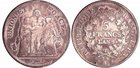 Consulat (1799-1804) - 5 francs Hercule union et force An 9 L (Bayonne)
TB
Ga.563-F.287
Ar ; 24.65 gr ; 37 mm