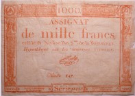 Assignat de 1000 francs création du 18 nivôse an III (7 janvier 1795)
N°147 signé NOEL.
TTB
Lafaurie.175