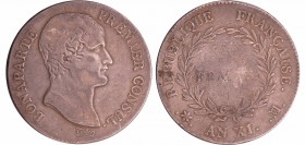 Bonaparte premier consul (1799-1804) - 5 francs An XI MA (Marseille)
TB
Ga.577-F.301
Ar ; 24.50 gr ; 37 mm