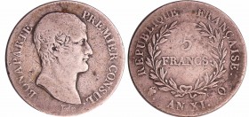 Bonaparte premier consul (1799-1804) - 5 francs An XI Q (Perpignan)
TB
Ga.577-F.301
Ar ; 24.39 gr ; 37 mm