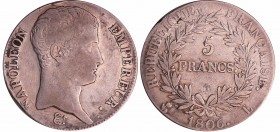 Napoléon 1er (1804-1814) - 5 francs calendrier grégorie 1806 L (Bayonne)
TB
Ga.581-F.304
Ar ; 24.75 gr ; 37 mm
