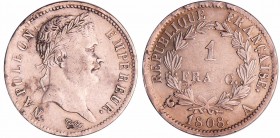 Napoléon 1er (1804-1814) - 1 franc revers république 1808 A (Paris)
TTB
Ga.446-F.204
Ar ; 4.95 gr ; 23 mm