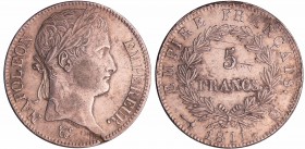 Napoléon 1er (1804-1814) - 5 francs revers empire 1811 M (Toulouse)
TTB
Ga.584-F.307
Ar ; 24.93 gr ; 37 mm