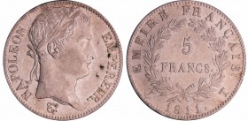 Napoléon 1er (1804-1814) - 5 francs revers empire 1811 T (Nantes)
TTB+
Ga.584-F.307
Ar ; 24.95 gr ; 37 mm
