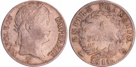 Napoléon 1er (1804-1814) - 5 francs revers empire 1814 Q (Perpignan)
TTB
Ga.584-F.307
Ar ; 24.81 gr ; 37 mm