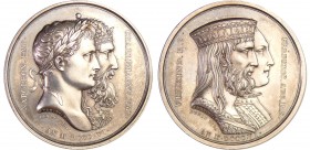 Premier empire (1804-1814) - Napoléon 1er - Médaille, 1806, alliance avec la Saxe
A/ Bustes accolés de Napoléon et de Charlemagne à droite.
R/ Buste...