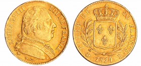 Louis XVIII (1815-1824) - 20 francs au buste habillé 1814 K (Bordeaux)
TTB+
Ga.1026-F.517
Au ; 6.44 gr ; 21 mm