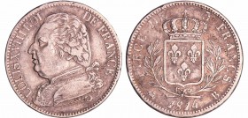 Louis XVIII (1815-1824) - 5 francs au buste habillé 1814 B (Rouen)
TTB
Ga.591-F.308
Ar ; 24.74 gr ; 37 mm