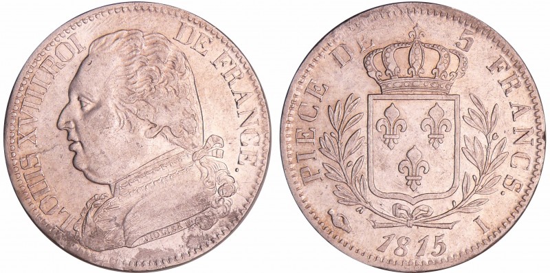 Louis XVIII (1815-1824) - 5 francs au buste habillé 1814 I (Limoges)
SUP
Ga.59...