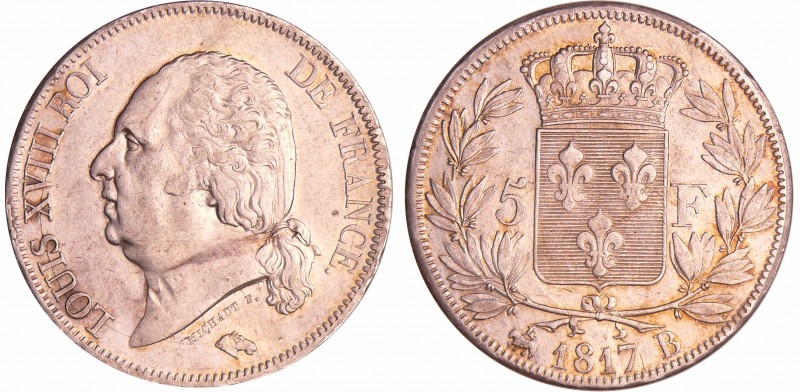 Louis XVIII (1815-1824) - 5 francs au buste nu 1817 B (Rouen)
SUP
Ga.614-F.309...