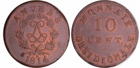 Louis XVIII (1815-1824) - 10 centimes Siège d'Anvers 1814
TB
Ga.193-F130C
Br ; 21.92 gr ; 35 mm