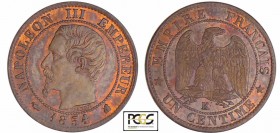 Napoléon III (1852-1870) - 1 centime tête nue 1854 K (Bordeaux)
PCGS MS 63 BN
Ga.86-F.102
Br ; 1.02 gr ; 15 mm
PCGS # 83890627.