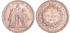 Troisième république (1871-1940) - 5 francs Hercule 1870 A (Paris)
TTB+
Ga.745-F.334
Ar ; 24.79 gr ; 37 mm