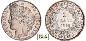 Troisième République (1871-1940) - 1 franc Cérès 1888 A (Paris)
PCGS MS 63
Ga.465-F.216
Ar ; 5 gr ; 23 mm
PCGS #17297630