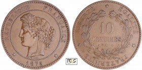 Troisième République (1871-1940) - 10 centimes Cérès 1875 A (Paris)
PCGS XF 45
Ga.265-F.135
Br ; 10.01 gr ; 30 mm
PCGS # 83890616.