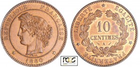 Troisième République (1871-1940) - 10 centimes Cérès 1880 A (Paris)
PCGS MS 64 RB
Ga.265-F.135
Br ; 10.03 gr ; 30 mm
PCGS #31758944.