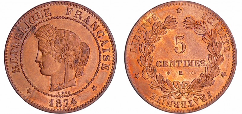 Troisième république (1871-1940) - 5 centimes Cérès 1874 K (Bordeaux)
SPL
Ga.1...